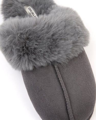 Unisex Grey Suedette Cuffed Dome Slippers